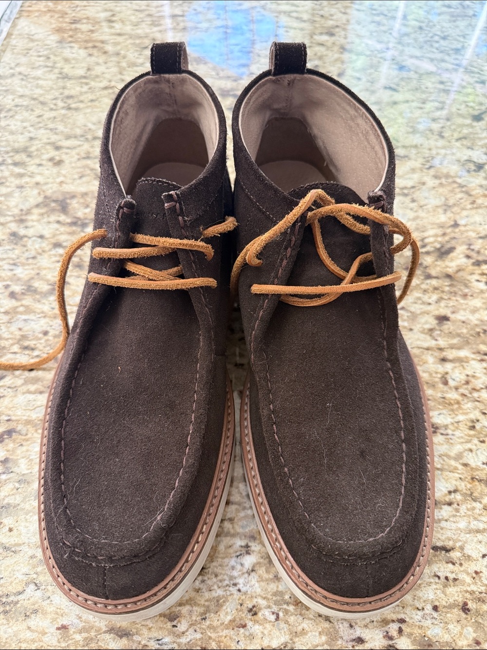 Andrew Marc Dark Brown Suede Chukka Boots with Tan Laces